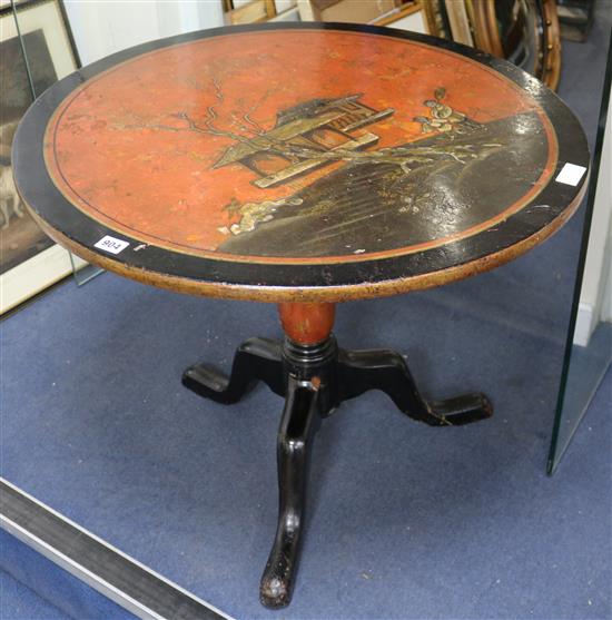 A Chinese lacquered tilt top table W.74cm